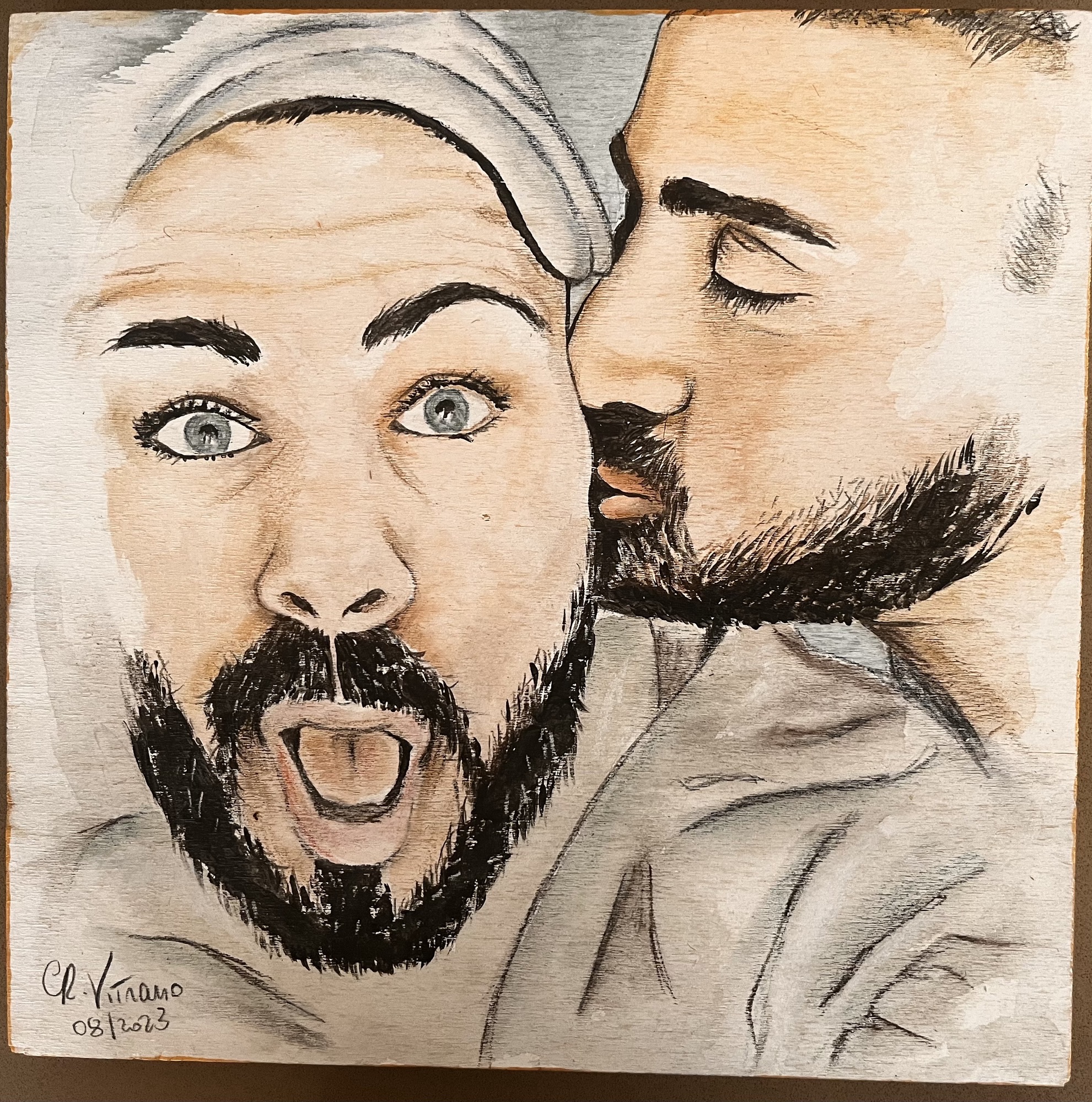 Vitrano Cristian mentre realizza un quadro su commissione